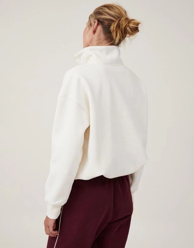 Tarz Yeri Kadın 3 Iplik Pamuklu Oversize Yarım Fermuarlı Yakalı Basic Sweatshirt - Beyaz görsel 3
