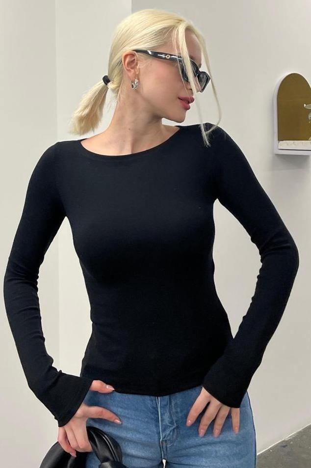 Madmext Acı Kahve Kayık Yaka Uzun Kollu Kadın Top Body MG2267 görsel 5