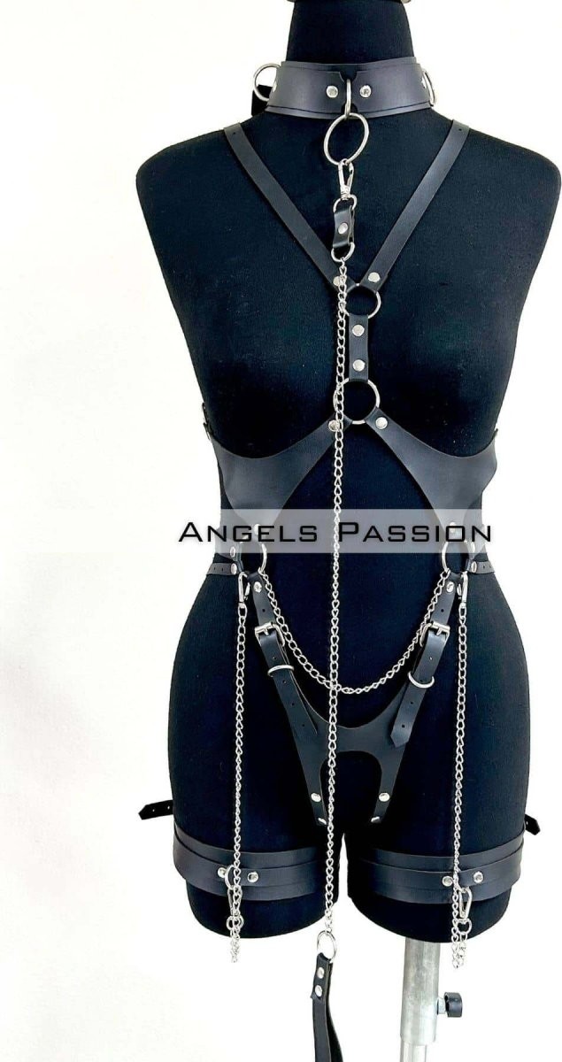 Aesco Tasma ve Zincir Detaylı Şık Deri Harness, Deri Fantezi Giyim- BRF1225 görsel 7