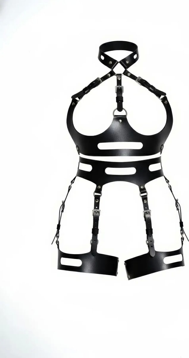 Esranın Dünyası Siyah Jartiyer Harness Deri Vücut Korse Tokalı - BRF1302
