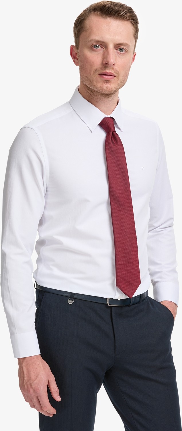 Pierre Cardin Erkek Beyaz Slim Fit Armürlü Uzun Kollu Gömlek 50325354-VR013