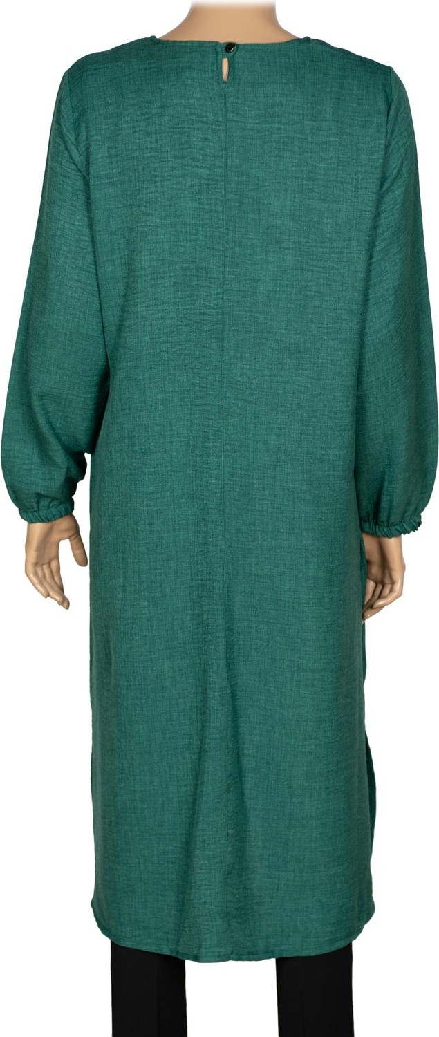 Hermevsim Missbah Kadın Efnan Keten Basic 115CM Yanı Yırtmaçlı Uzun Yeşil Tunik görsel 4