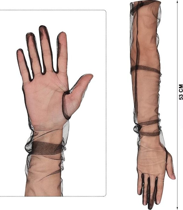 TeknoKapsül Uzun Boy Likralı Siyah Renk Yetişkin Mega Tül Eldiven 53 cm (5643) görsel 3