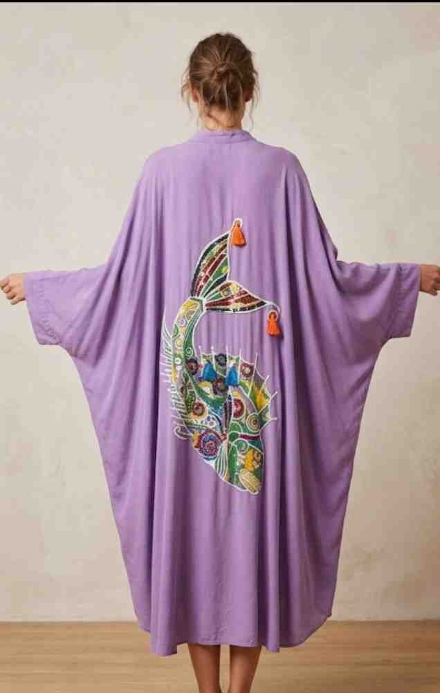 Park Moda Sırt Işlemeli Ithal Viskon Kimono