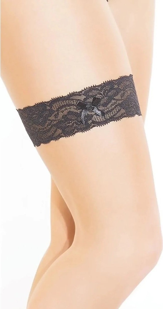 Aesco Fantezi Seksi Dantelli Fiyonklu Siyah Bacak Bandı