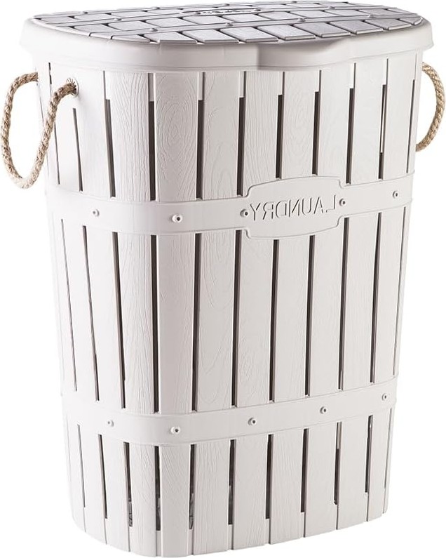 OEM Kastamonu Plastik Bambu Halatlı Kirli Çamaşır Sepeti 65 L-Beyaz
