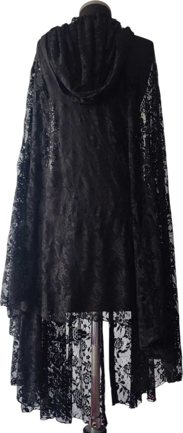 Moda Nur Pelerin, Kapşonlu Pelerin, Dantelli Lez Kumaş ,siyah Renk Pelerin, Gelin PELERIN.110 cm görsel 3