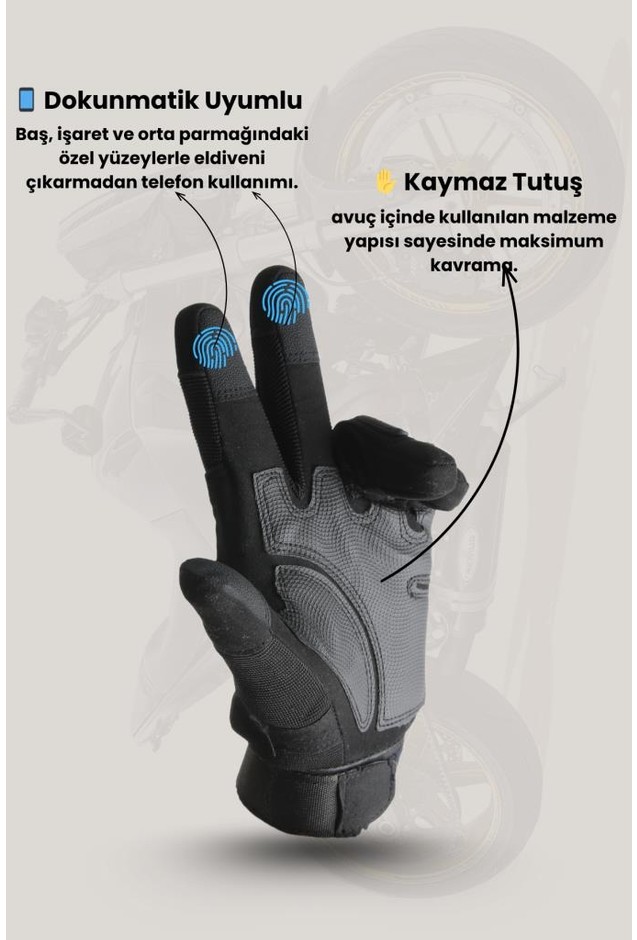 Single Sword Tam Parmak Dokunmatik Uyumlu Destekli Taktik ve Motosiklet Bisiklet Eldiveni - Beden: L | Renk: Bej görsel 3