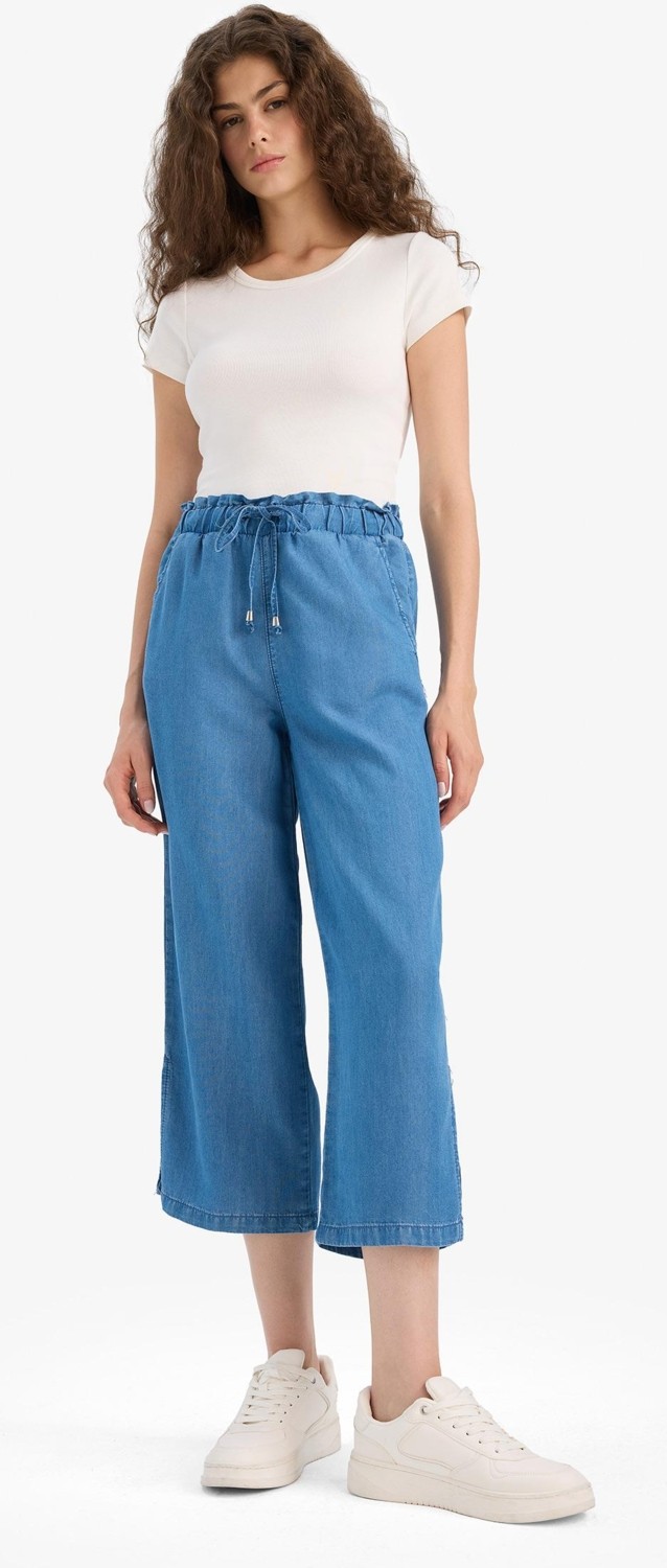 DeFacto Pull On Culotte Yüksek Beli Lastikli Akışkan Kumaş Yıkamalı İnce Jean Pantolon D8241AX25SM