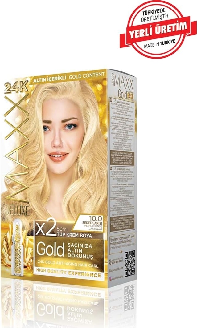 Esranın Dünyası Maxx Deluxe Gold Serisi 24K Altın Parçacıklı Serum ile 1 Kutu 2 x 50 ml ve Geliştiriciler Saç Boyası (Sedef Sarısı 10.0) görsel 3