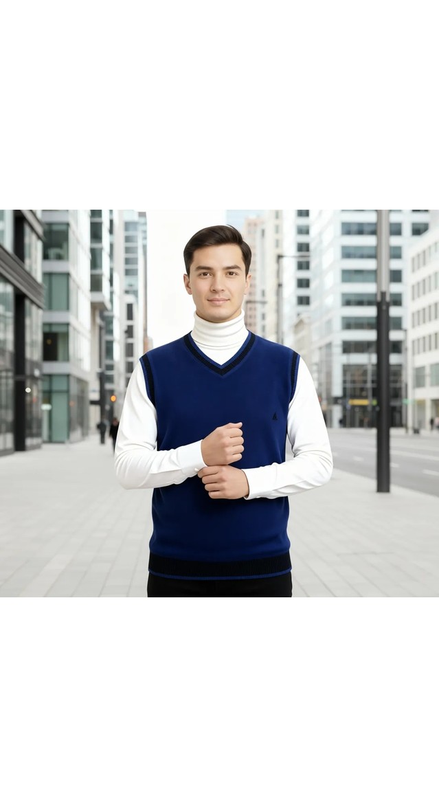 ModeXL Büyük Beden Erkek Süeter Vanize Selanik Siyah %87 Pamuk %13 Polyester V Yaka görsel 5