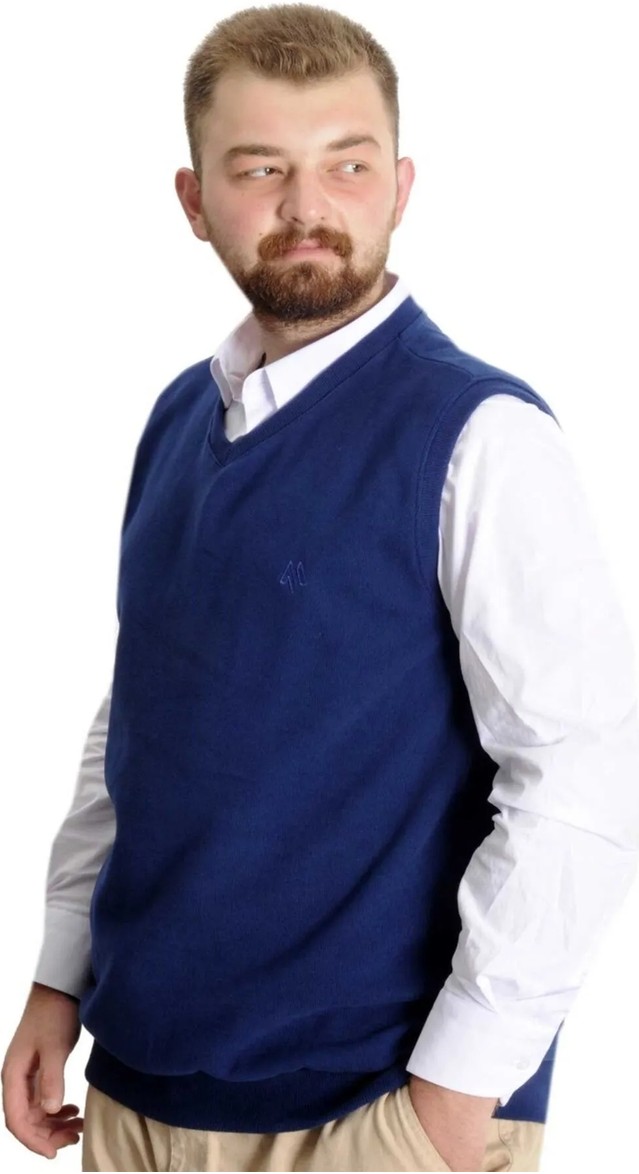 ModeXL Büyük Beden Erkek Süeter Vanize Selanik Siyah %87 Pamuk %13 Polyester V Yaka görsel 6
