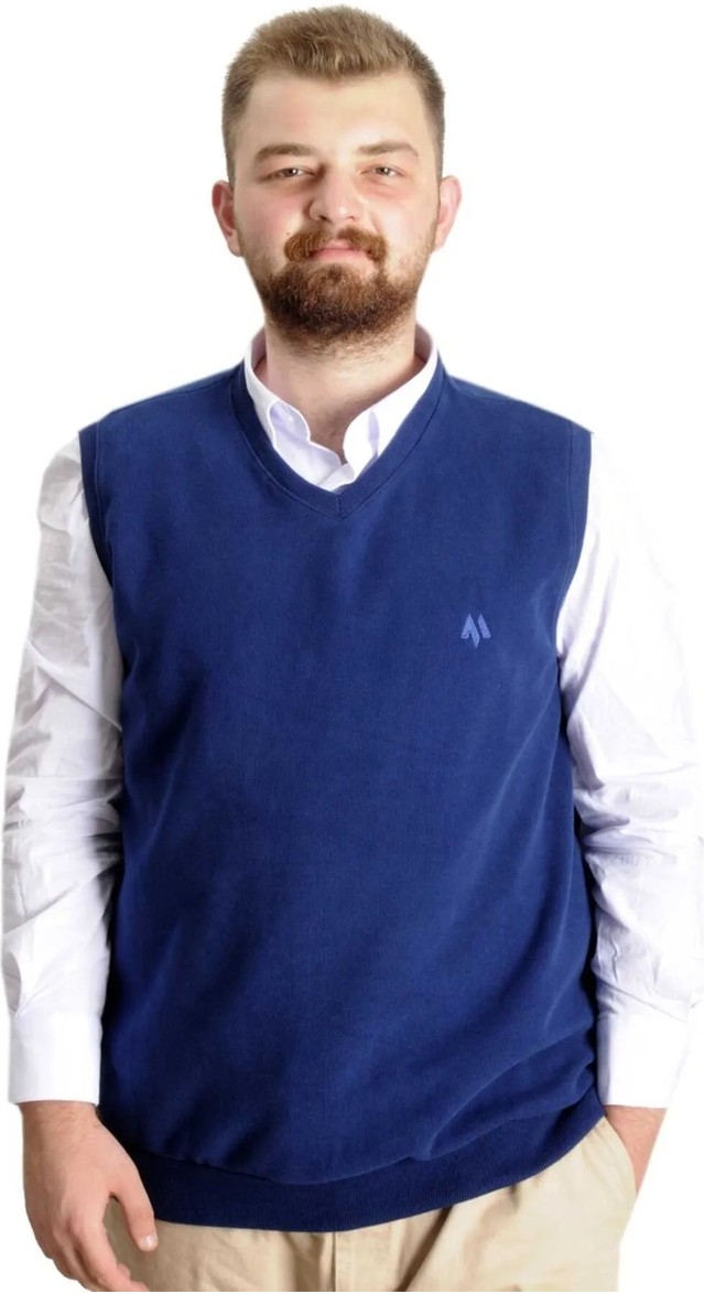 ModeXL Büyük Beden Erkek Süeter Vanize Selanik Siyah %87 Pamuk %13 Polyester V Yaka görsel 7