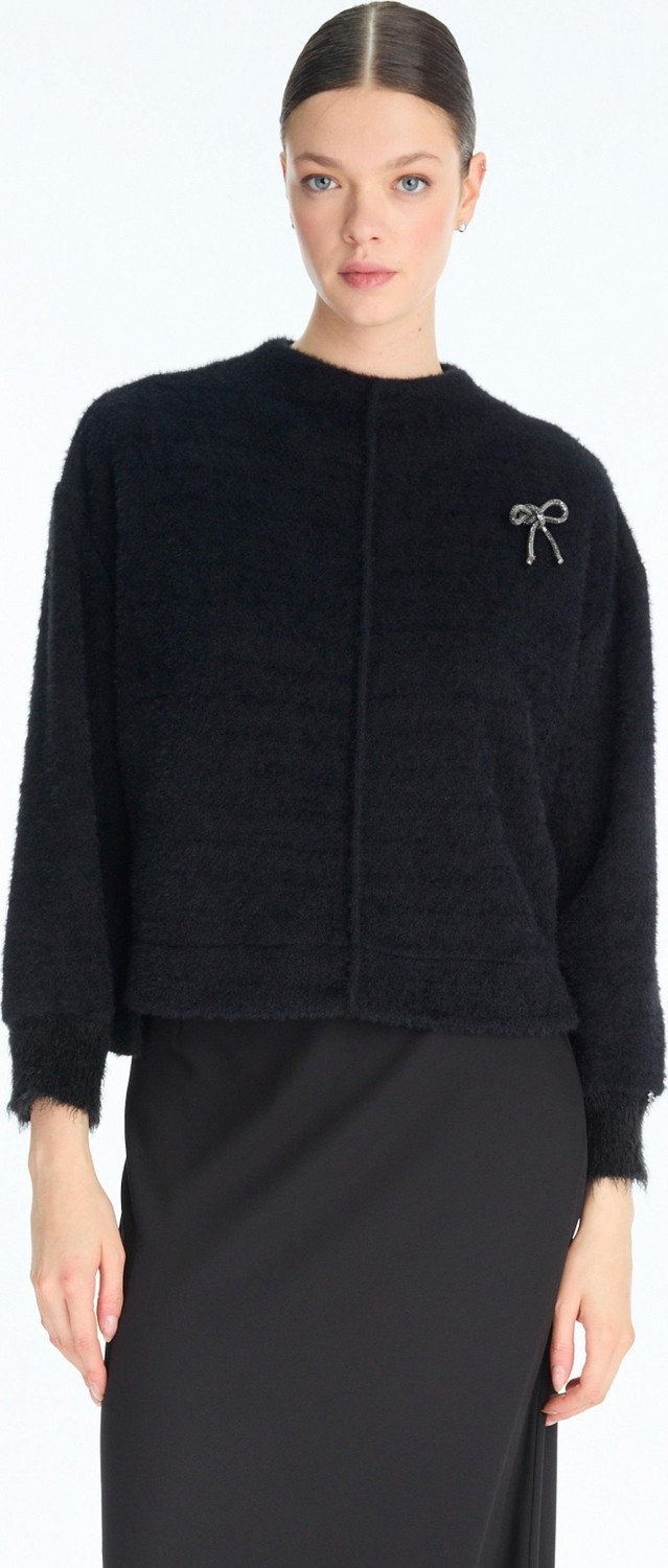 Zühre Fiyonk Broş Detaylı Triko Bluz Ekru Bluz 0138