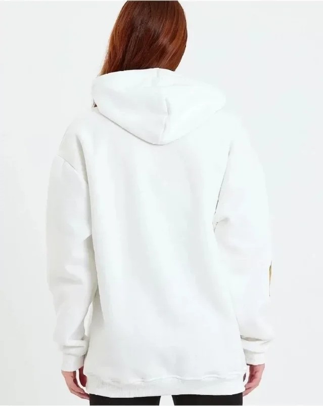 Baskılı Kapüşonlu Sweatshirt - Beyaz görsel 4