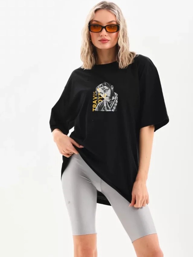 Stock Mount Unisex Baskılı Oversize T-Shirt - Siyah görsel 2