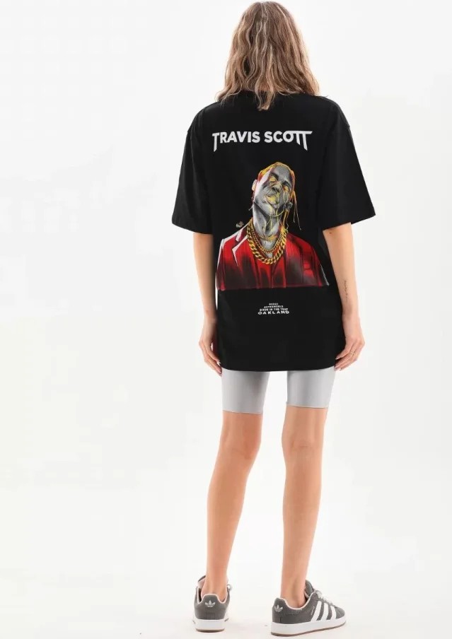 Stock Mount Unisex Baskılı Oversize T-Shirt - Siyah