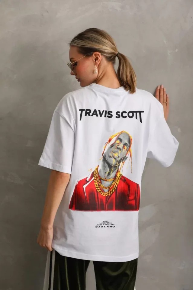Stock Mount Unisex Baskılı Oversize T-Shirt - Beyaz