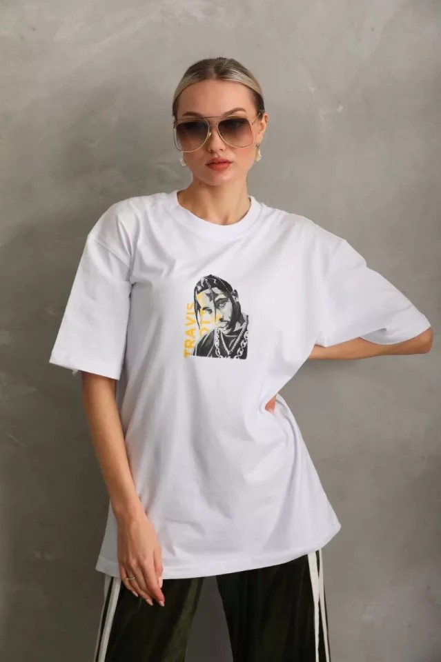 Stock Mount Unisex Baskılı Oversize T-Shirt - Beyaz görsel 2