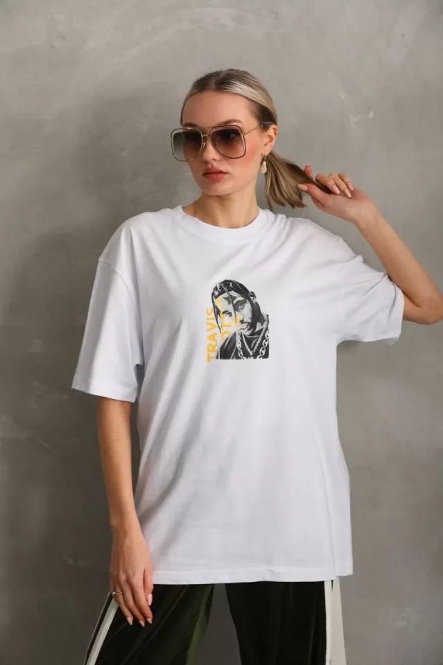 Stock Mount Unisex Baskılı Oversize T-Shirt - Beyaz görsel 4