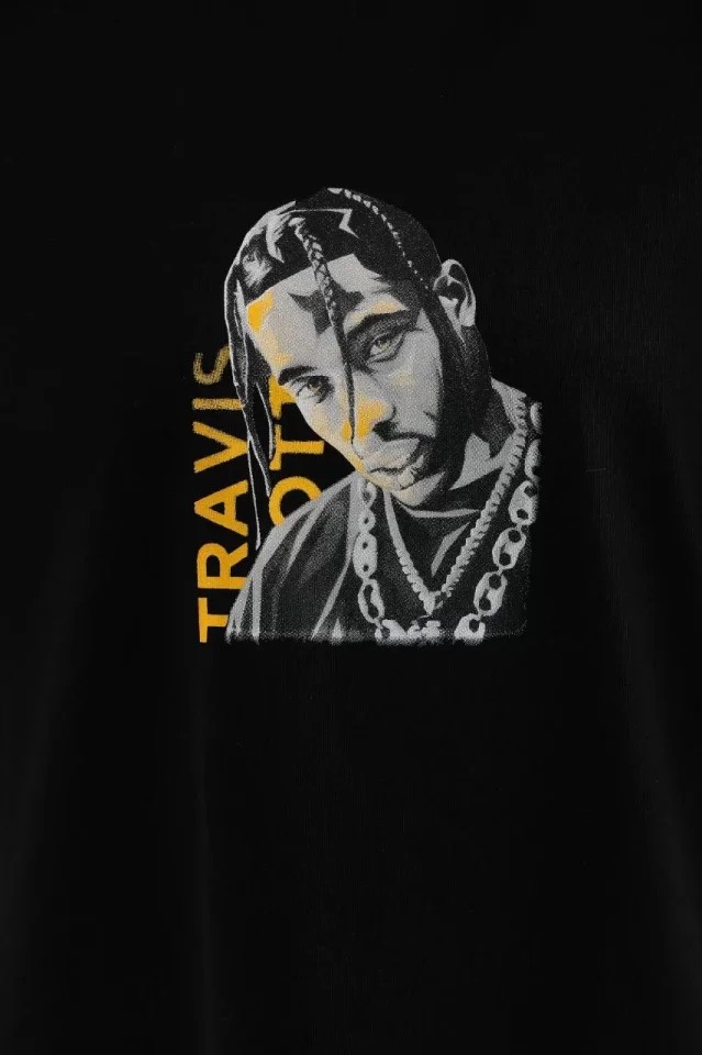 Stock Mount Unisex Baskılı Oversize T-Shirt - Siyah görsel 3