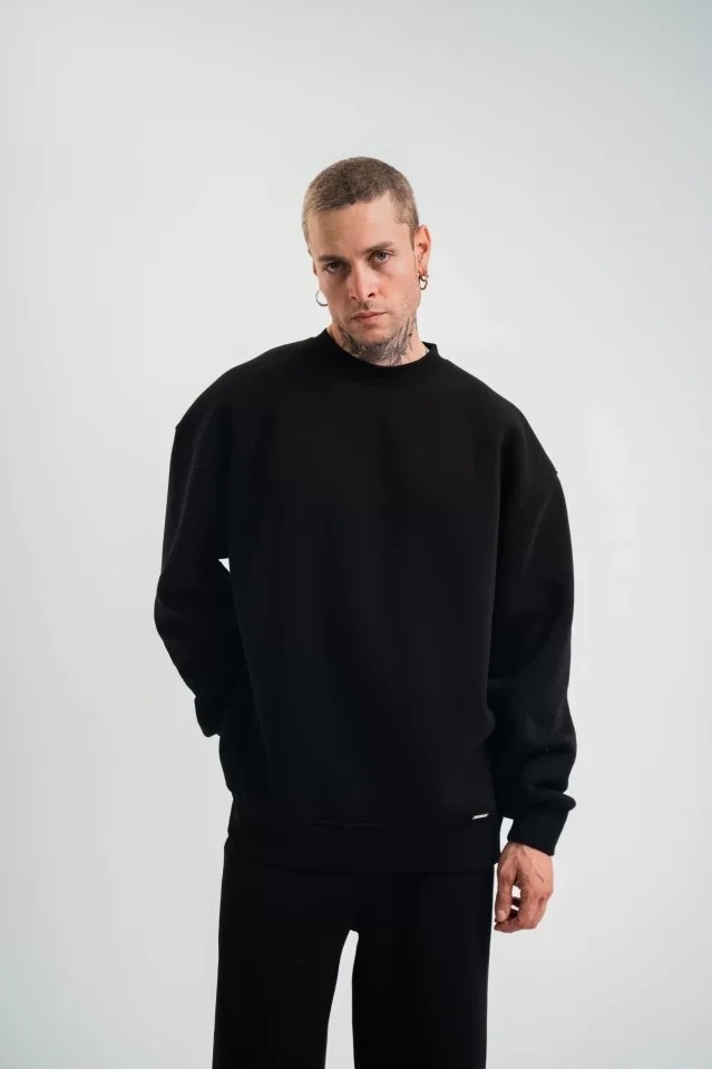 Janes Uzun Kol Bisiklet Yaka Basic Sweatshirt - Siyah