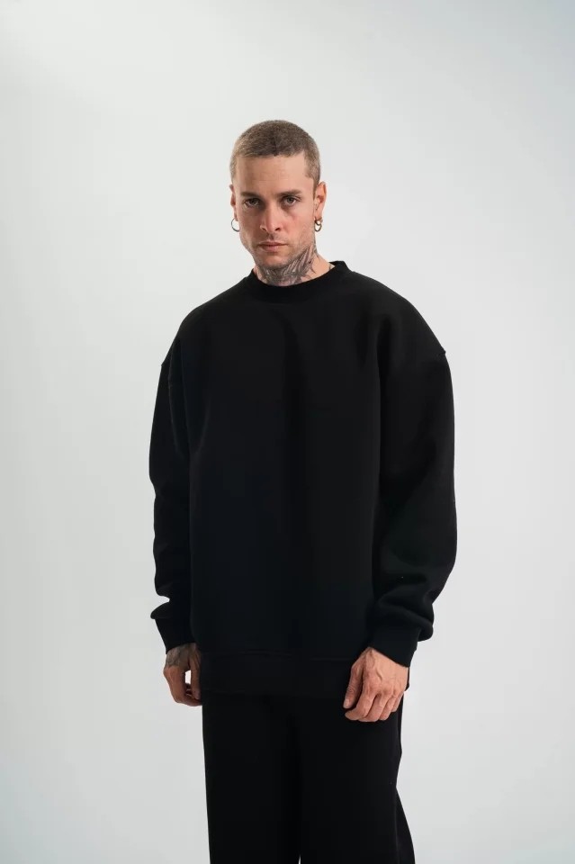 Janes Uzun Kol Bisiklet Yaka Basic Sweatshirt - Siyah görsel 2