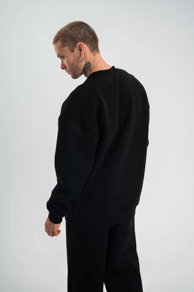 Janes Uzun Kol Bisiklet Yaka Basic Sweatshirt - Siyah görsel 3