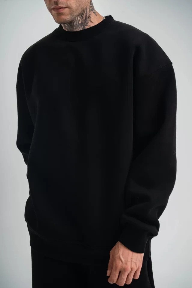 Janes Uzun Kol Bisiklet Yaka Basic Sweatshirt - Siyah görsel 4