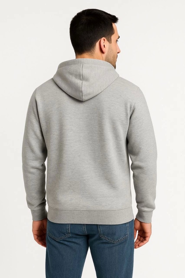 Adisia Erkek Üç Iplik Kapüşonlu Tam Fermuarlı Kanguru Çepli Sweatshirt Hoodie - Gri görsel 2
