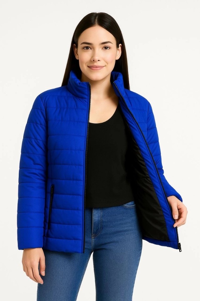 TeknoKapsül Bomber Mont Ceket, Su Itici Kumaş, Kapitone Astarlı, Fermuarlı, Kışlık - Saks Mavisi - Saks Mavisi / S