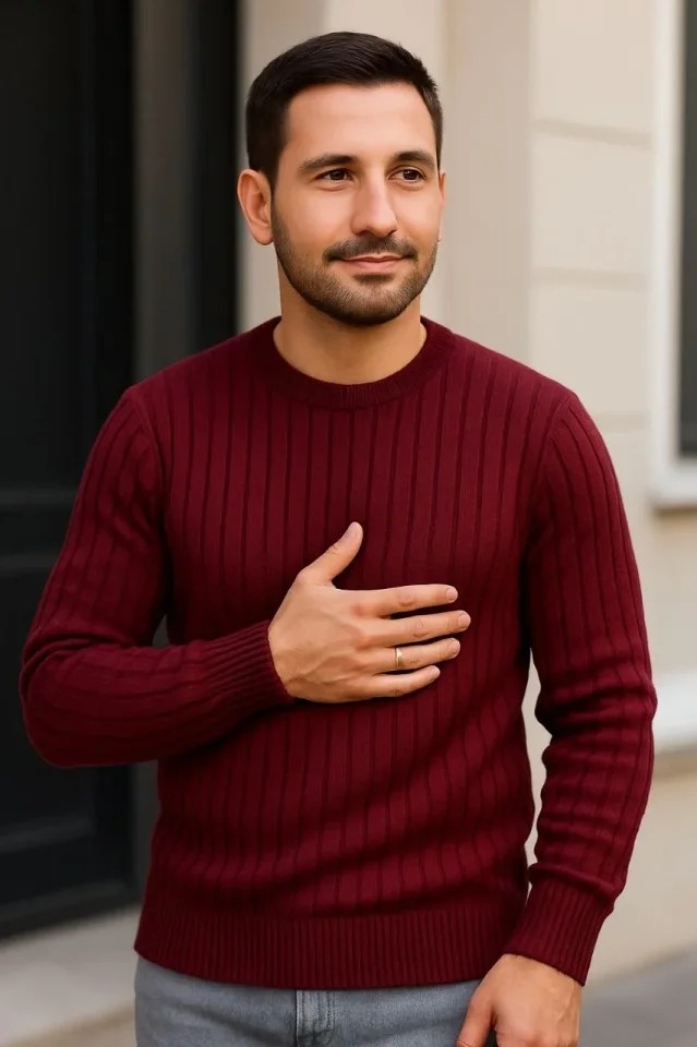 TeknoKapsül Erkek Fitilli Triko Bisiklet Yaka Kalın Kazak 4lü Set Beyaz-Bebek Mavisi-Gri-Siyah - Çok Renkli / L görsel 4