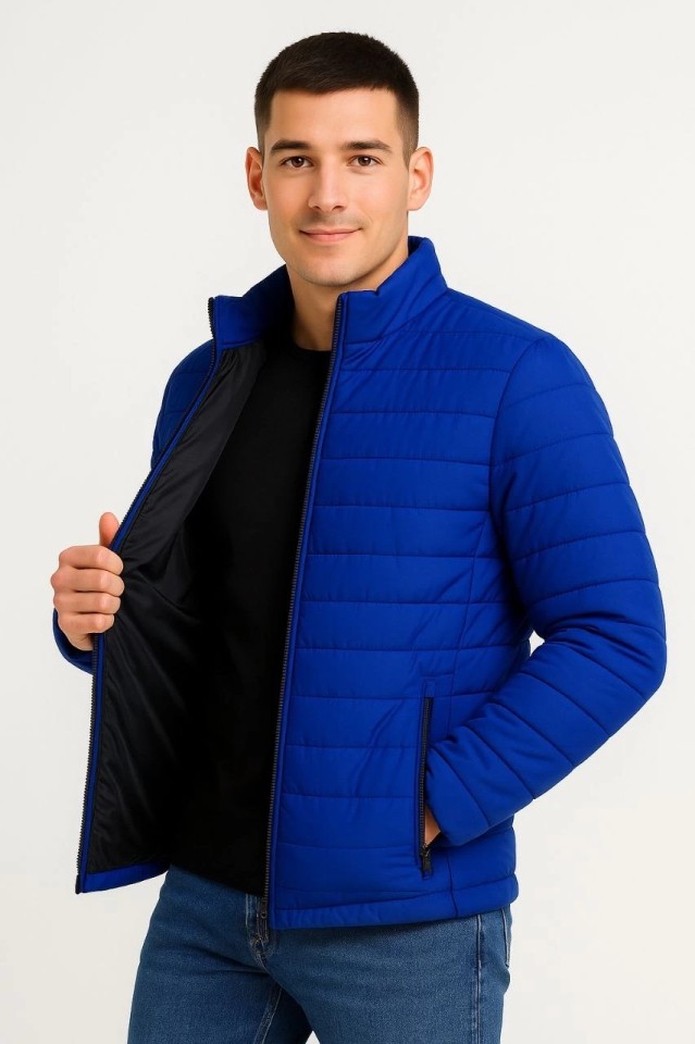 TeknoKapsül Erkek Bomber Mont Ceket, Su Itici Kumaş, Kapitone Astarlı, Fermuarlı, Kışlık - Saks Mavisi - Saks Mavisi / 2xl