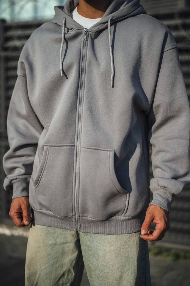 TeknoKapsül Oversize Tam Fermuarlı Uzun Kol Hırka - Gri - Gri / 2xl görsel 4