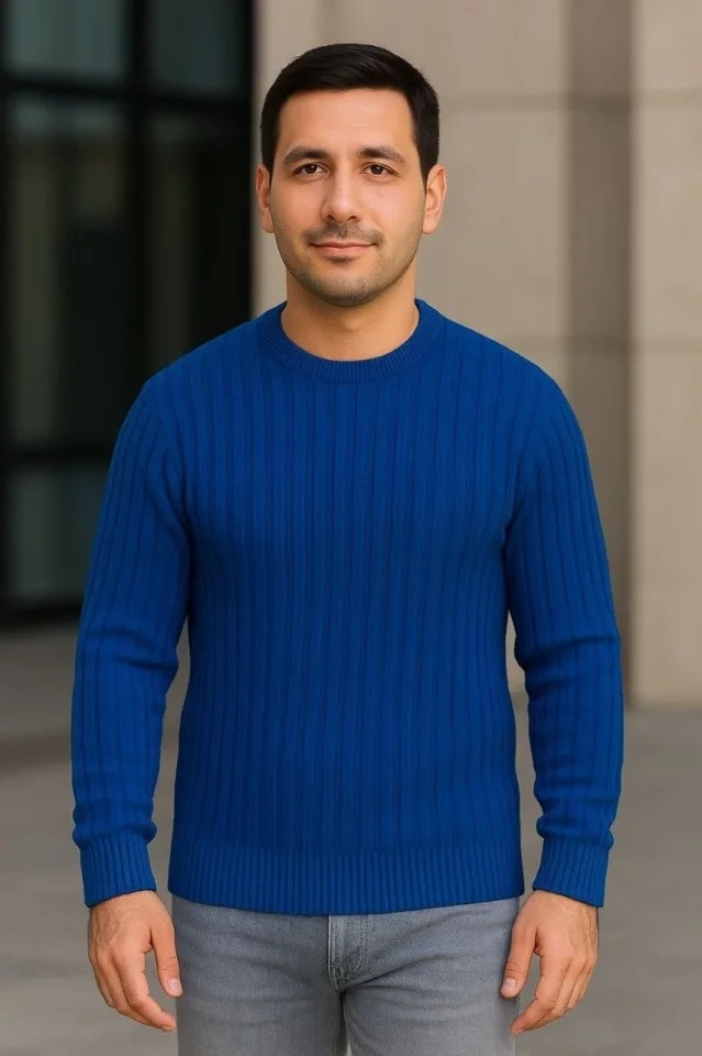 Gökyüzü Moda Erkek Fitilli Triko Kazak 2’li Set Siyah Saks Mavisi Kalın Dokuma Pamuklu Regular Fit görsel 2