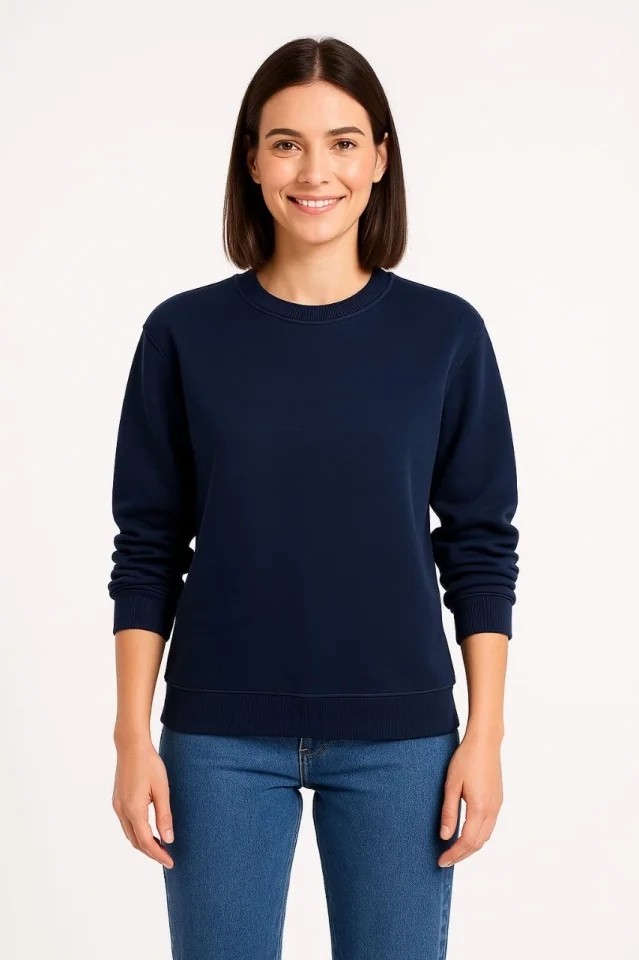 Üç Iplik Düz Bisiklet Yaka Sweatshirt - Lacivert görsel 2