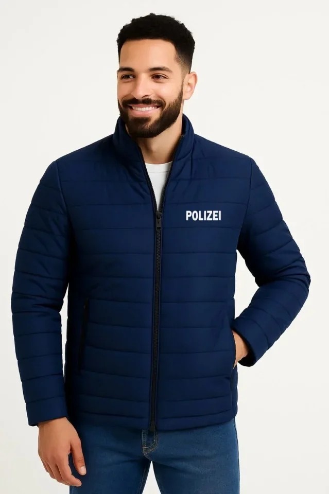 Erkek Mikro Su Itici Kapitone Baskılı Astarlı Fermuarlı Bomber Mont - Lacivert