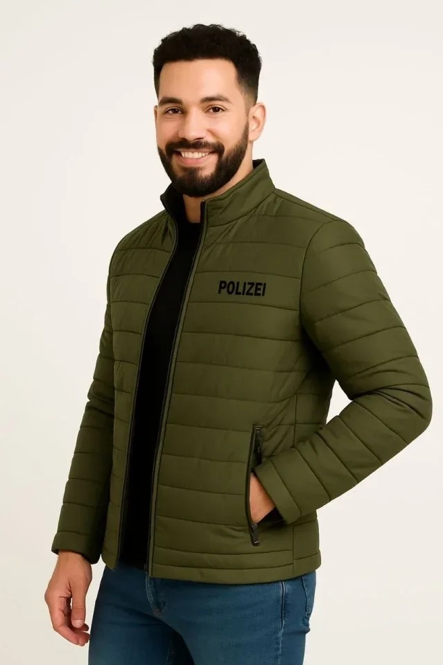 Erkek Mikro Su Itici Kapitone Baskılı Astarlı Fermuarlı Bomber Mont - Haki görsel 2