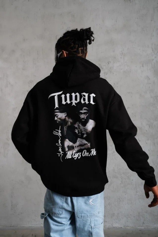 Erkek Oversize Üç Iplik Kapüşonlu Sweat, Siyah Kol ve Etek Ribana Detaylı, Ön ve Sırt Baskılı, Kanguru Cepli Rahat Kalıp Model görsel 2