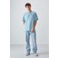 Açık Mavi %100 Pamuk Kalın Yumuşak Dokulu Oversize Fit Baskılı Erkek T-Shirt - 88355 2
