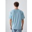 Açık Mavi %100 Pamuk Kalın Yumuşak Dokulu Oversize Fit Baskılı Erkek T-Shirt - 88355 5
