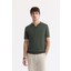 Erkek Haki Düğmesiz Polo Yaka Boyuna Ajur Desenli Rayon Triko T-shirt A51Y5015 1