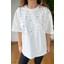 Yeni Sezon Önü Taşlı Şık Oversize Bisiklet Yaka Pamuklu Trend Kaliteli Krem T-Shirt Rahat Kesim 3