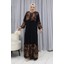 Sulu Desen Elbise 4082-01 Siyah Kahverengi 1