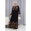 Sulu Desen Elbise 4082-01 Siyah Kahverengi 2
