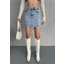 Kadın Yüksek Bel Likralı Mini Denim Etek 2