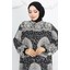 Viskon Kumaş Boydan Düğmeli Desenli Elbise 0047-01 Siyah 3