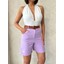 Kemerli Gabardin Şort Lila S25735 1