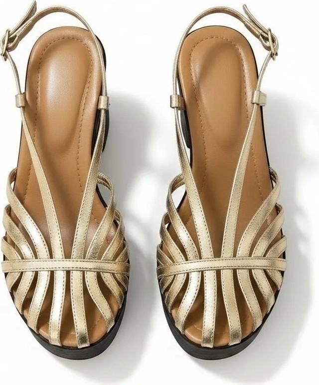 Ne&Ve Shoes Altın Deri Biye Kadın Takunya Sandalet