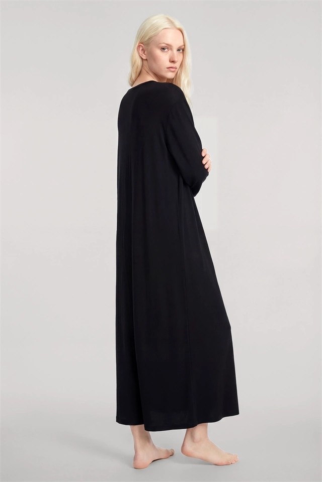 mery Kadın Siyah Yumuşak Dokulu Dökümlü Uzun Kimono Şık ve Rahat Ev Giyim Mery görsel 5